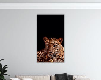 ゴールデンレオパードの絵画キャンバスプリント、動物の壁掛けアート