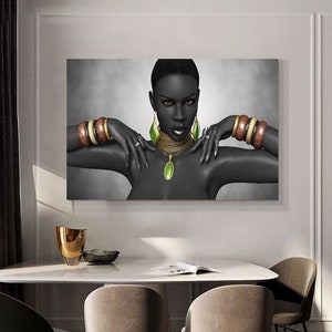 African Woman Wall Art/  African Woman Canvas Print / African American Art Wall Decor/African Woman Make Up Decor/African Woman Painting Art
