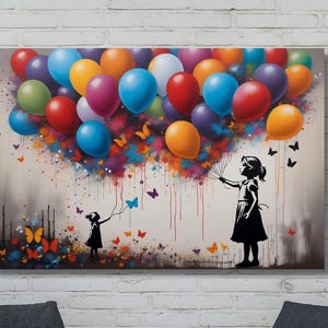 Globo de corazón y niña de Banksy, lienzo de grafiti pintado, arte de pared de Banksy, decoración de pared para sala de estar, arte de grafiti, impresión, regalo de decoración de habitación infantil, arte