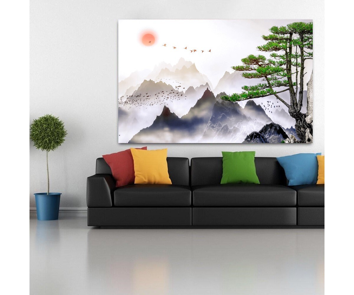 Japanese Landscape Painting of Pine Trees Canvas Wall Art /distant ...