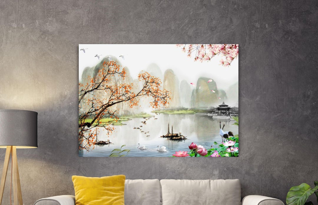 Japanese Landscape Canvas Cloud and Sunrise Wall Art Japan Print ...