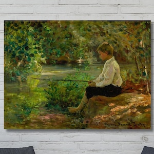 Virginie Demont Breton Dziecięce Wędkowanie Płótno Virginie Demont Breton Sztuka Ścienna Plakat Vintage Demont Breton Farba Gotowa Do Powieszenia Sztuka Domowa