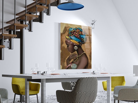 DEKADRON African Woman Glass Wall Art - UV Printed On Tempered Glass, 28x40 Inch, Vivid Colors, Includes Mounting Kit