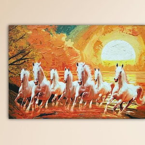SoulSpaze 7頭の走る馬 キャンバスに手描きされた壁アート絵画