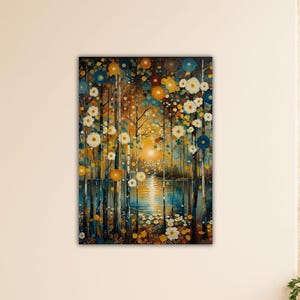 Gustav Klimt inspiriert Magischer Wald Mond Leinwand Klimt Wandkunst Baum des Lebens Art Klimt Poster Gustav Klimt Print Home Wand Dekor Klimt Farbe