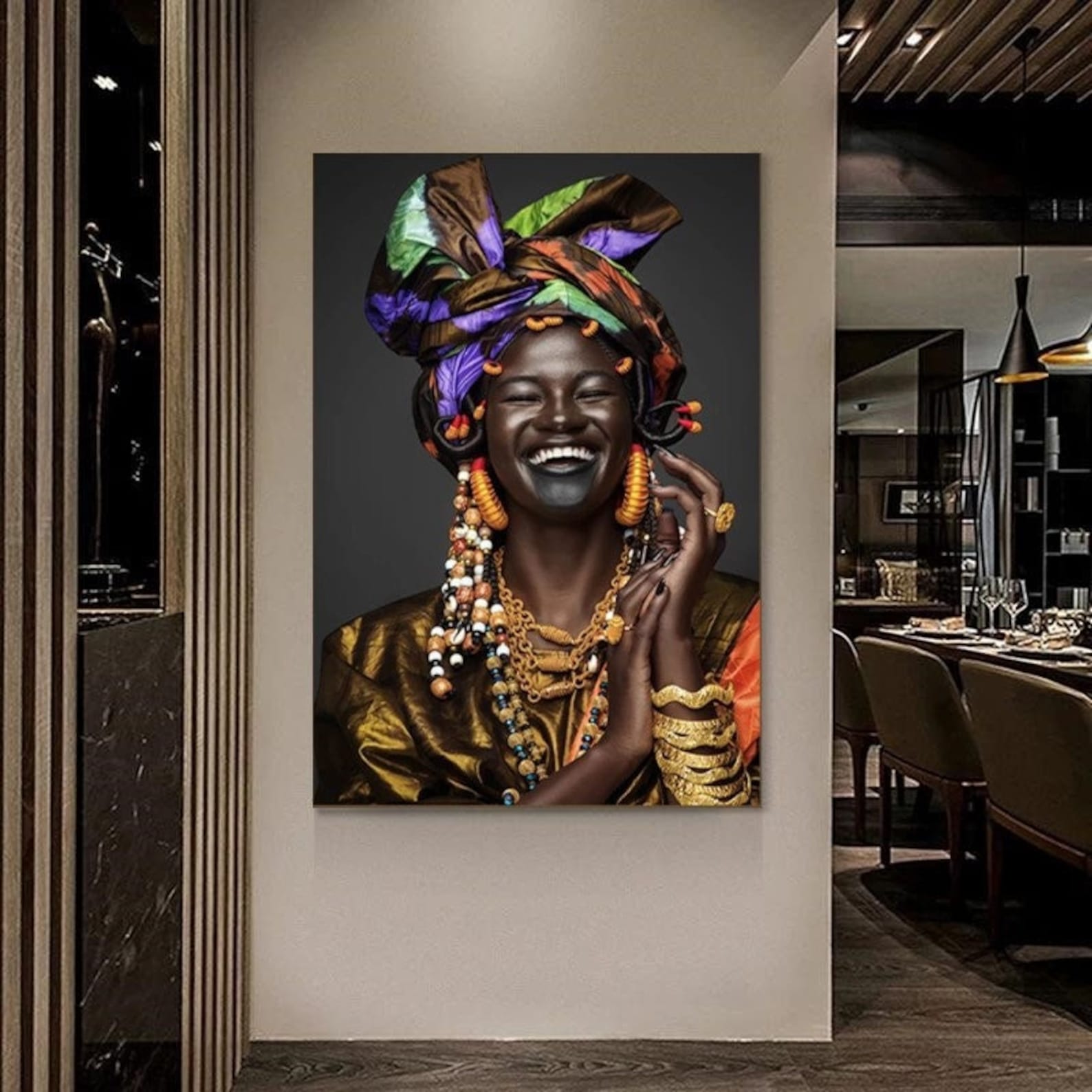 African Smiling Woman Wall Art /african Woman Canvas Print / African