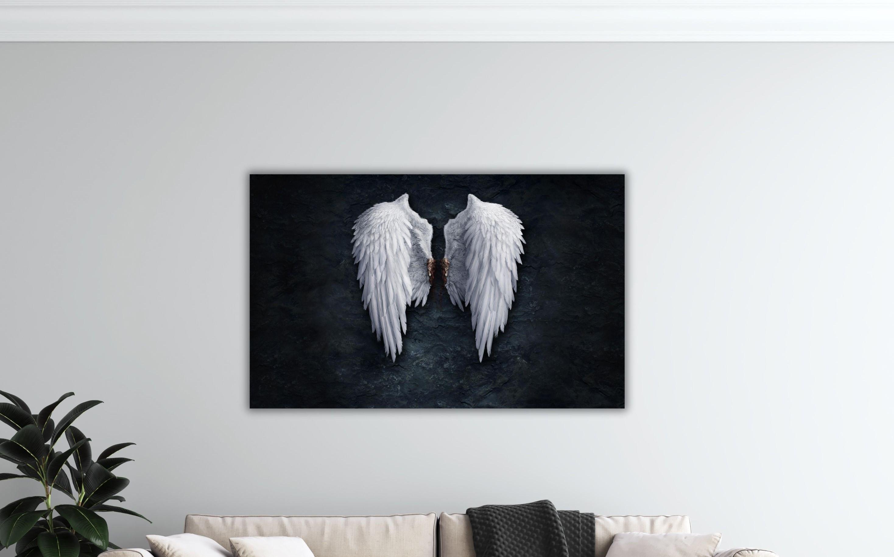 Affiche de mode avec ailes d'ange en noir et blanc,toile imprimée,tableau d'art mu - 08-13x18cm