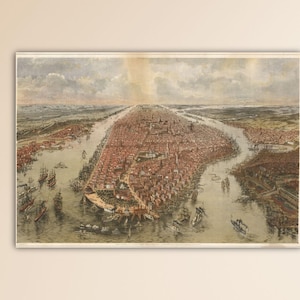 Carte vintage de New York sur toile, affiche de carte de New York, carte de New York, carte routière de la ville de New York, art mural, cadeau vintage, carte peinture, décoration murale de bureau