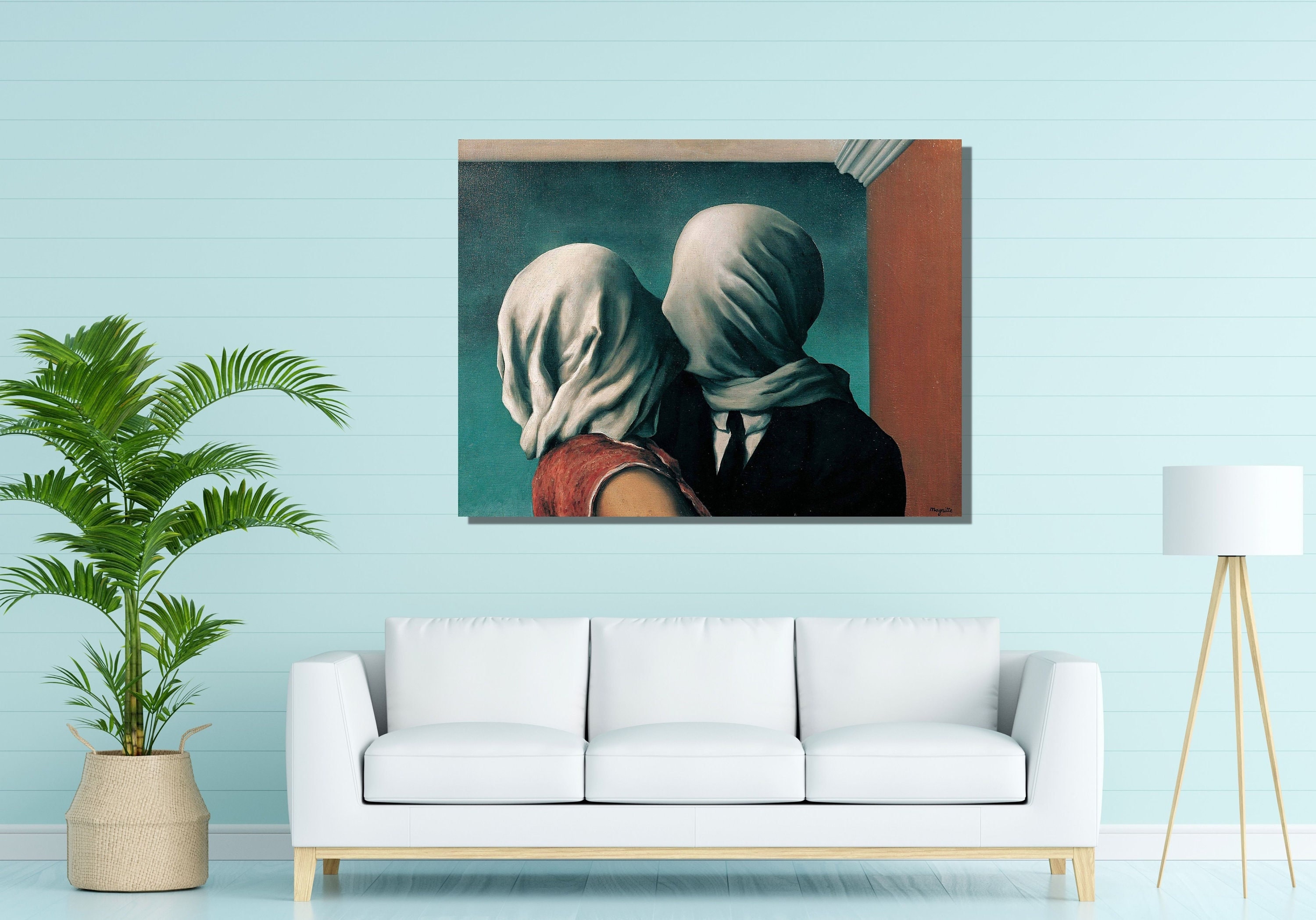 The Lovers II Kissing Painting by Rene Magritte Canvas Print Art