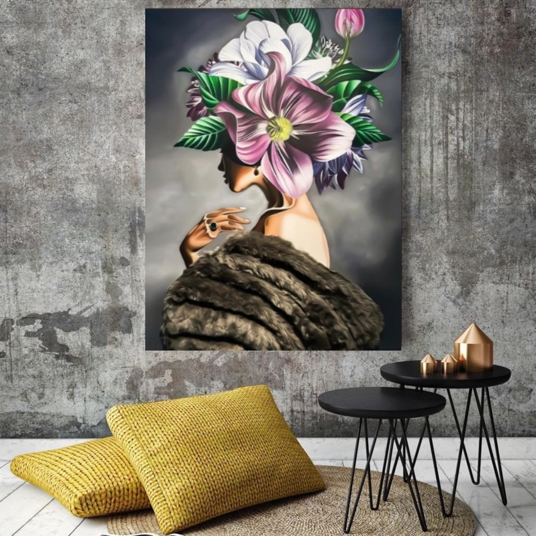 Flower Woman Wall Art /flower Face Woman Canvas Print /flower Face ...