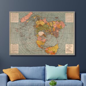 Artery8 Map Matthews-Northrup 1943 World Polar Azimuthal Projection Large XL Wall Art Canvas Print Mapa Mundo Pared