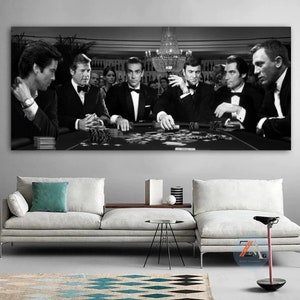 Arte de parede em tela do jogo de pôquer de James Bond/Pôster do jogo de pôquer de James Bond/Impressão em tela de James Bond/Decoração de caverna masculina/Pôster de filme/Impressões de James Bond