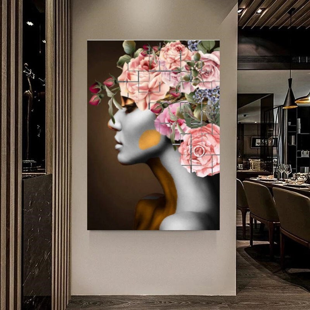 Flower Woman Wall Art /flower Face Woman Canvas Print /flower Face ...