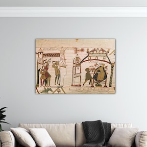 Halley&#39;s Comet and Harold Receiving Bad News Poster Detail from the Bayeux Tapestry Wall Art Gift Of Office Wall Decor Modern Canvas Print
