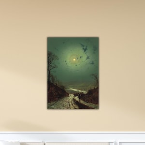 John Atkinson Grimshaw -Moonlight Wharfedale 1871 Poster Grimshaw Canvas John Atkinson Wall Art Gift Home Wall Decor Print Grimshaw Painting