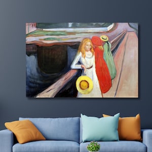 Toile d&#39;Edward Munch Les filles sur le pont Art mural d&#39;Edward Munch Peinture d&#39;Edward Munch Art sur toile d&#39;Edward Munch, décoration d&#39;intérieur, affiche