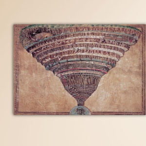 Illustrazione della Divina Commedia di Sandro Botticelli, Rinascimento italiano, Tela, Sandro Botticelli, Mappa dell'Inferno, Poster, Arte murale di Botticelli, Decorazione per la casa