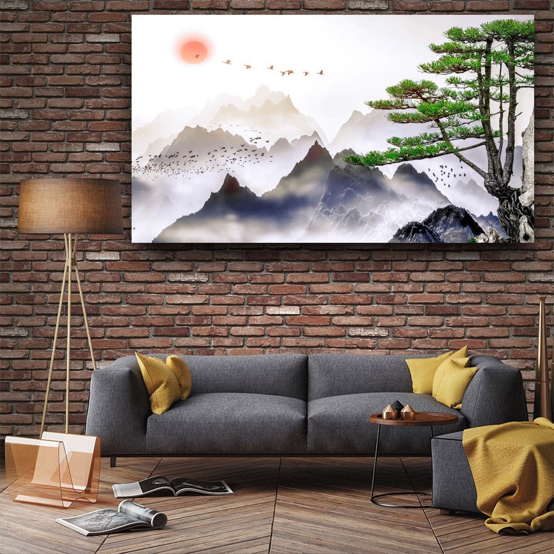 Japanese Landscape Painting of Pine Trees Canvas Wall Art /distant ...