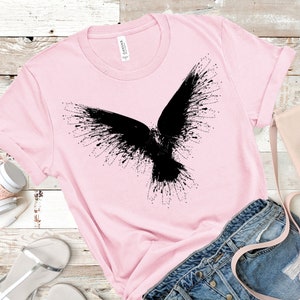 Womens T Shirt - Crow Tee - Hand Print - Dual-Blend - Raven Print - Women&#39;s T-Shirts - Eco Fashion - Slow Fashion