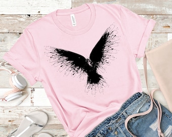 Womens Crow T-Shirt – Hand-Printed Dual-Blend Raven Tee