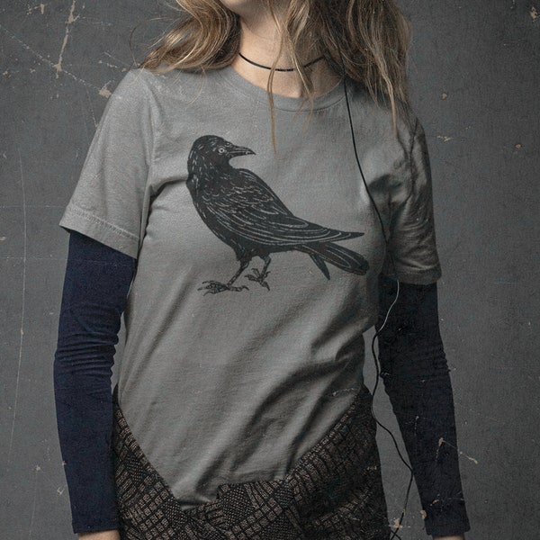 Womens T Shirt - Crow Tee - Hand Print - Dual-Blend - Raven Print - Women's T-Shirts - Eco Fashion - Slow Fashion