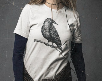 Womens Shirt - Crow Tee, Bird Lover Shirt, Raven Shirt, Women&#39;s T-Shirts, Eco Fashion, Slow Fashion, Bird Shirt, Gift For Her, Crow Shirt