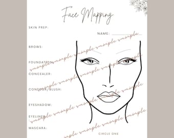 Modulo di consulenza per il trucco Modulo di trasformazione Grafico di mappatura del viso del truccatore - Modello di trucco per il monitoraggio del prodotto. Copia digitale, stampe illimitate