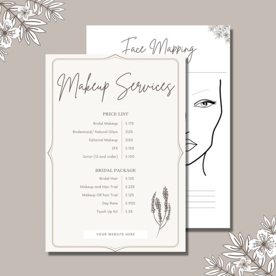 Strøm Megalopolis rent Bridal Makeup and Hair Price List Template Terms and - Etsy