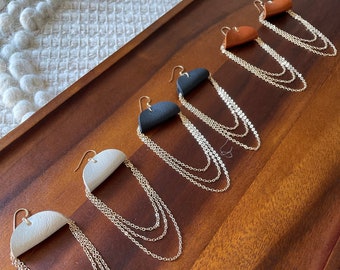 14K Gold Filled Leather Dangles | Margot Collection | Leather Earrings | Gold Filled | Lightweight Earrings | Cognac | Black | Creme Beige