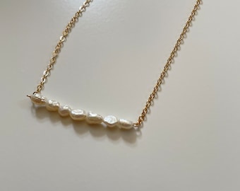 14K Gold Filled Pearl Necklace | Gold Filled Necklace | Dainty Rice Pearl Necklace | White Rice Pearls | Gold Filled Jewelry