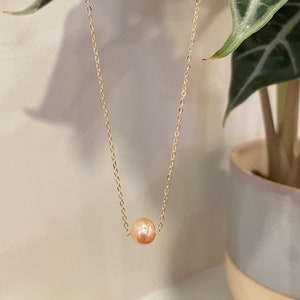 14K Gold Filled Pearl Necklace | Gold Filled Necklace | Dainty Freshwater Pearl Necklace | Peach Pearl | Gold Filled Jewelry