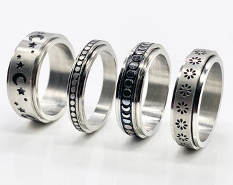 TOFBS 6 Pièces Fidget Anxiety Ring Bague pour Femmes Spinner Ring Bande Ring Anneau de Spinner Zircon Cubique Bague Solides Ouverts Réglables Bague Empilables Bague Anti Stress
