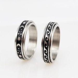 Spinner Ring Sea Waves Worry Ring, Rotating Ring for Anxiety and Stress, Spin Ring Fidget Ring help Worry Dermatillomania Skin Picking Adhd