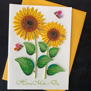 Carte de fête des mères, Cartes Quilled, Cartes Quilling faites à la main, Cartes 3D, Cartes Pop, Cartes XL, Carte Tournesols