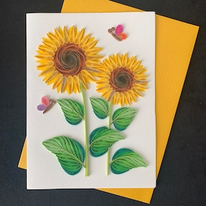 Carte quilling fait main, carte tournesol, carte quilling, carte fleur en papier, « paire de tournesols », carte XL