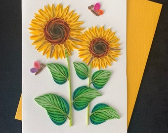 Handmade Quilling Card, Sunflower Card, Quilling Card, Paper Flower Card,  “Sunflower Pair”, XL Card