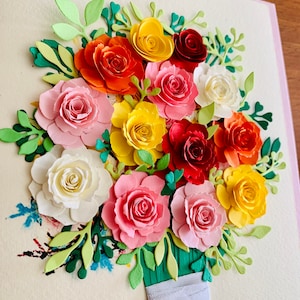 Handgemaakte filigraankaart, papieren bloemenkaart, 3D-kaart, pop-upkaart, XL 'Belles Fleurs'