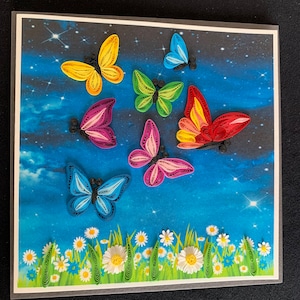 Handgemachte Quilling Karte, 3D Karte, Schmetterlinge Karte, Pop Karte, Quill Karte, Schmetterlinge bei Nacht