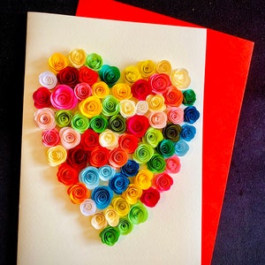 Handgemachte Quilling Karte, Papierblumen Karte, 3D Karte, Quill Karte, “Floral Heart”, XL Karte, Valentinstag, Karte