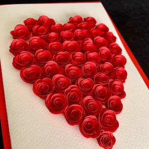 Tarjeta del día de San Valentín, tarjeta con flores de papel, tarjeta 3D, tarjeta con corazones florales, tarjeta XL, tarjeta de boda, tarjeta de aniversario, tarjeta hecha a mano con filigrana