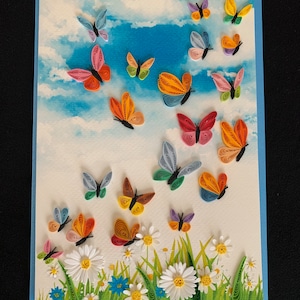 Cartão Quilling feito à mão, Cartão Borboleta, Cartão 3D, “Butterfly Bliss”
