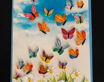 Handmade Quilling Card, Butterfly Card, 3d Card, “Butterfly Bliss”