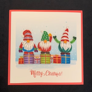 Tarjetas navideñas, tarjetas hechas a mano con técnica de quilling, tarjetas pop-art, tarjetas 3D, tarjetas festivas, gnomos navideños, tarjetas de Papá Noel