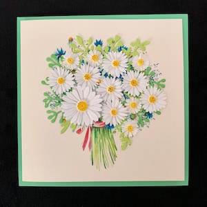 Tarjeta de margaritas, tarjeta de quilling hecha a mano, tarjeta pop, tarjeta 3D, tarjeta de cumpleaños, tarjeta con flores de papel
