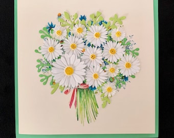 Daisies Card, Handmade Quilling Card, Pop Card, 3D Card, Birthday Card, Paper Flower Card