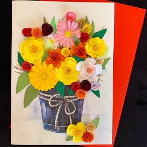 Cartão Quilling Feito à Mão, Cartão Flor de Papel, Cartão 3D, Cartão Quill, “Couleurs Chaudes”