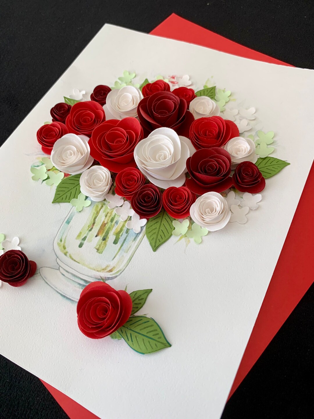 Paper Flower Card, Handmade Quilling Card, Pop Card, 3D Card, Wedding