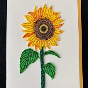 Carte quilling fait main, carte tournesol, carte plume, carte fleur en papier, carte XL, art tournesol, carte 3D, carte pop, tournesol vibrant #3