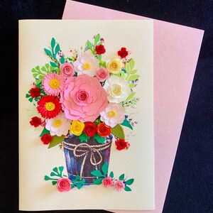 Carta quilling fatta a mano, carta con fiori di carta, carta 3D, carta con penna, "Fleurs Irresistibles", carta XL