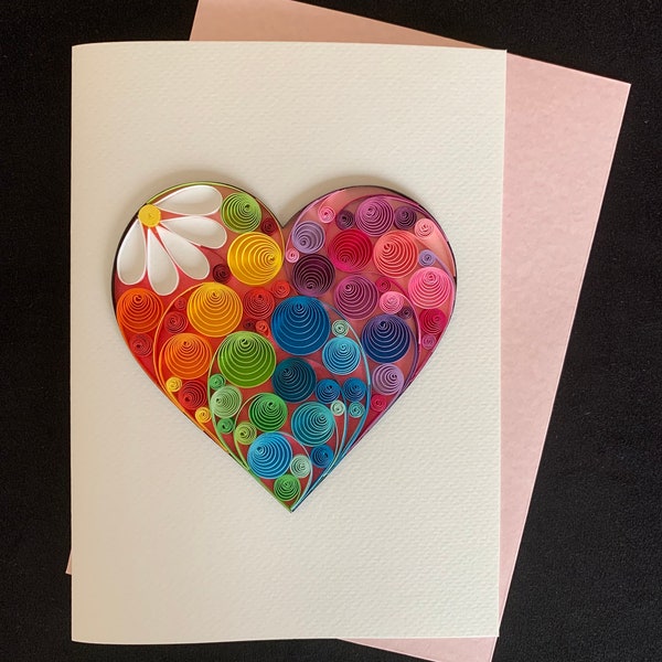 Handmade Quilling Card, Valentines Card, Anniversary Card, Quill Card, Love Card Paper Quilled Card, XL Card, Valentines Card